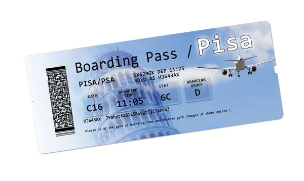 Billetes de avión con tarjeta de embarque al "Aeropuerto Internacional de Pisa " — Foto de Stock