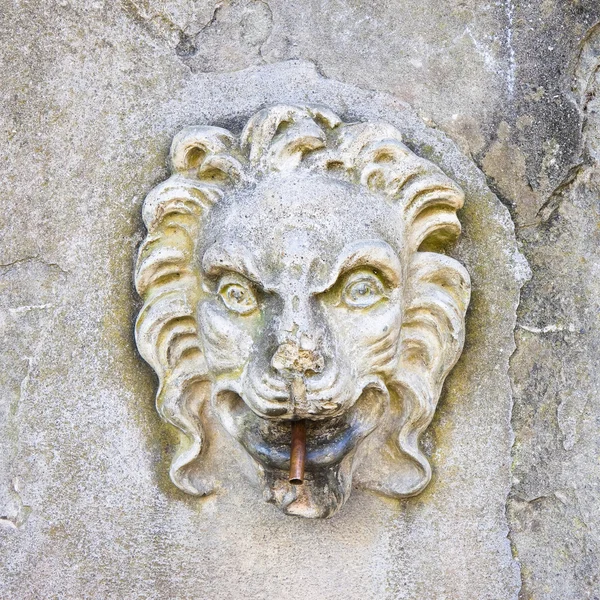 Alter italienischer Steinbrunnen mit Löwenkopf — Stockfoto