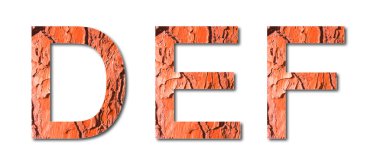 Harfler D, E, F arka plan kırmızı tonda çam kabuğu ile 