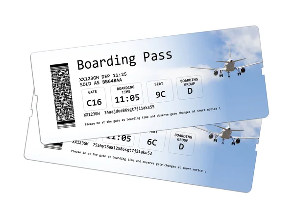 Билеты на посадку на самолет, изолированные на белом — стоковое фото