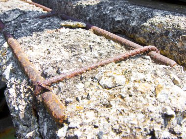 Damaged concrete caused by rusting reinforcement bars clipart