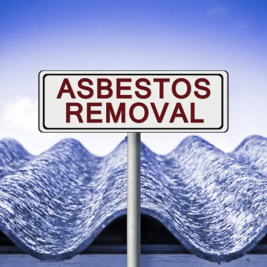 Asbest kaldırma konsepti resmi ve bir pankart üzerine yazılmış metin