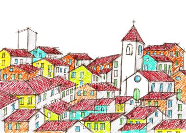 İtalyan ve Toskana manzaralarından ve köylerden esinlenilmiş el yapımı bir eskiz.. 