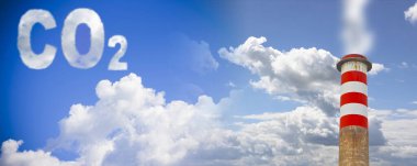 Atmosferde karbondioksit varlığı - yüksek beton bacalı konsept görüntü atmosfere CO2 yayar