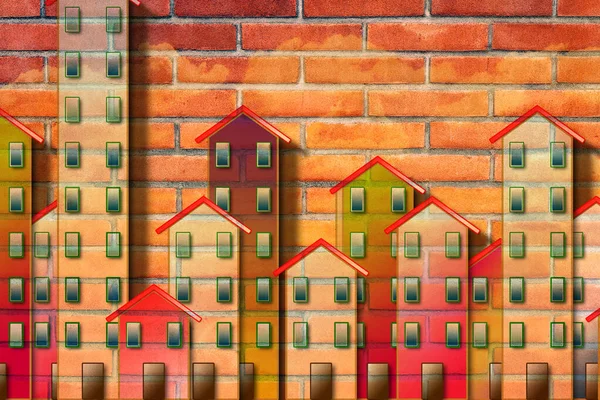 Budownictwie Mieszkaniowym Koncepcja Obraz Namalowany Ceglany Mur — Zdjęcie stockowe