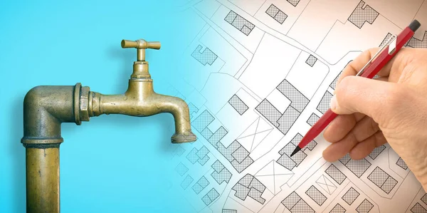 Trinkwasseranlagen Unserer Stadt Konzeptbild Mit Imaginärem Stadtplan Eines Gebietes Mit — Stockfoto