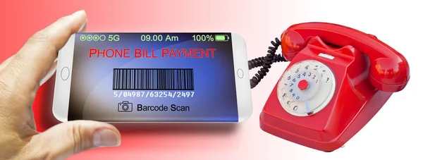 Phone Bill Line Payment 플라스틱 전화를 컨셉트 이미지와 모바일 애플리케이션에 — 스톡 사진