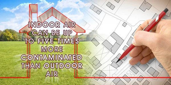 Indoor Air More Contaminated than Outdoor - concept image with the most common dangerous domestic pollutants in our homes.