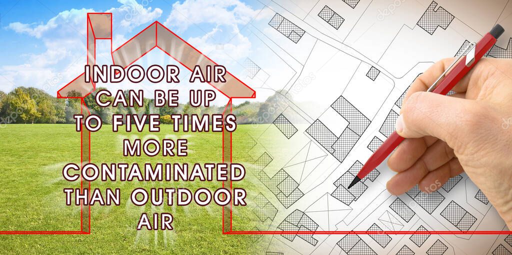 Indoor Air More Contaminated than Outdoor - concept image with the most common dangerous domestic pollutants in our homes.