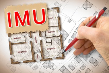 IMU (which means Unique Municipal Tax) the most unpopular italian tax on land and buildings - concept image. clipart