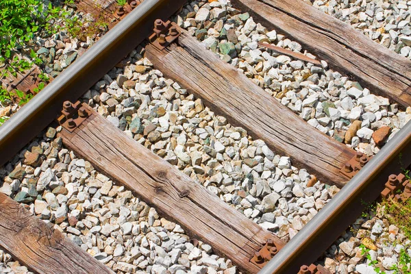 Old Italian Railway Seen Oak Cross Beams Stone Gravel Italy — Stock Photo, Image