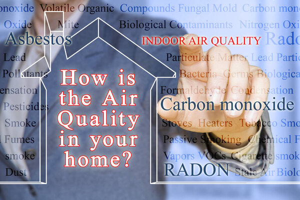 HOW IS THE AIR QUALITY IN YOUR HOME? - concept image with the most common dangerous domestic pollutants in our homes.