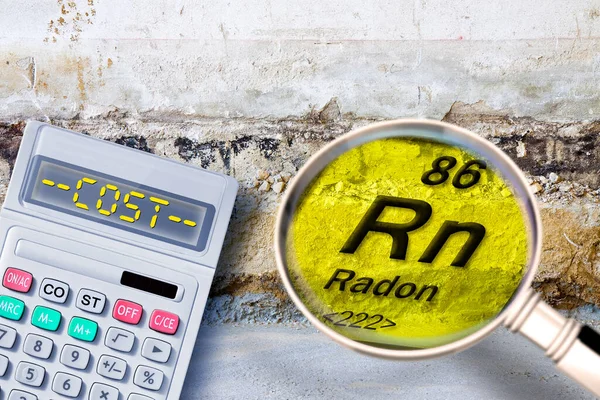 Costs about the construction of a ventilated crawl space in an old brick building - Searching gas radon concept with a calculator and magnifying glass.