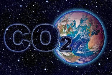 Atmosferde karbondioksitin varlığı - NASA gezegeni Dünya ile yıldızlı bir gökyüzüne karşı konsept görüntü