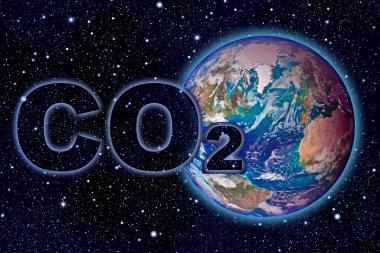 Presence of CO2 in the atmosphere - concept image with a NASA planet Earth image against a starry sky clipart
