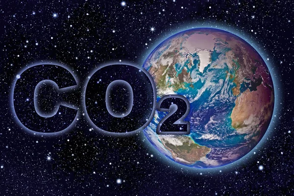 大气中二氧化碳的存在 概念图像与Nasa的行星地球图像对抗星空 — 图库照片