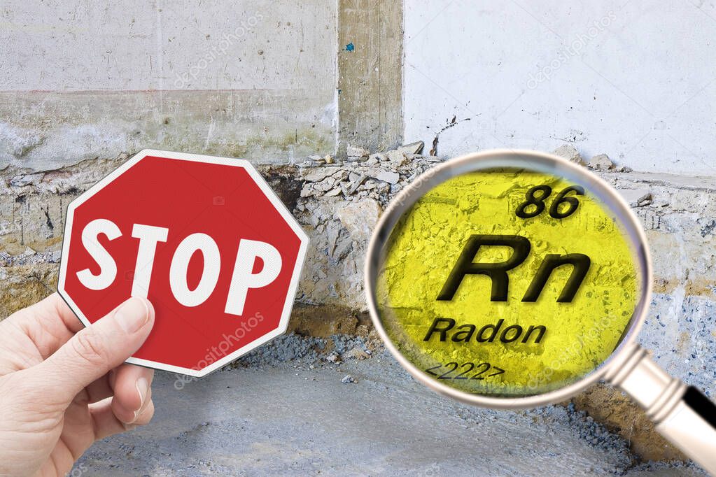 Stop Radon gas concept with a preparatory stage for the construction of a ventilated crawl space in an old building against against the danger of radon gas.