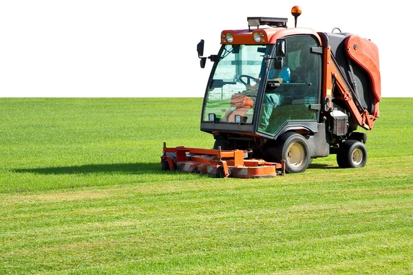 Ride Gawn Mower Cutting Fresh Grass Afbeelding Met Kopieerruimte — Stockfoto