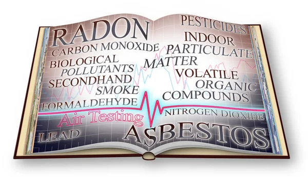 Most Dangerous Indoor Pollutants Graph Air Testing Rendering Photo Book — Stock Photo, Image