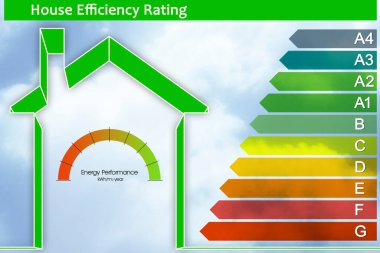 Buildings energy efficiency and Rating concept with energy certification classes according to the new European law called Energy Performance of Buildings Directive (EPBD). clipart