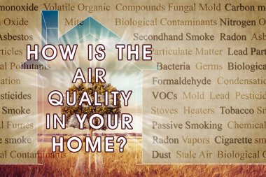 HOW IS THE AIR QUALITY IN YOUR HOME? - concept image with the most common dangerous domestic pollutants in our homes. clipart