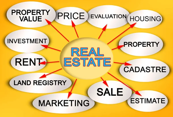 Layout Real Estate Med Beskrivande Ordning För Viktigaste Egenskaperna Hos — Stockfoto