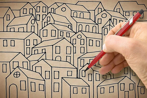 Ręczne Rysowanie Wyimaginowanego Miasta Inspirowanego Starymi Miastami Toskanii Jestem Właścicielem — Zdjęcie stockowe
