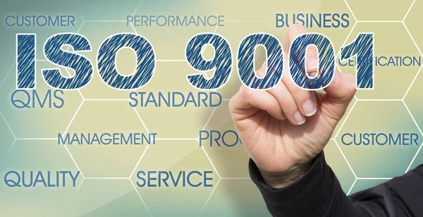 Hand writing ISO 9001 the standard for quality management criteria relevant for all types of organisations