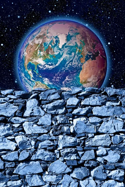 Kamienną Ścianą Widać Świat Obraz Koncepcji Wolności — Zdjęcie stockowe