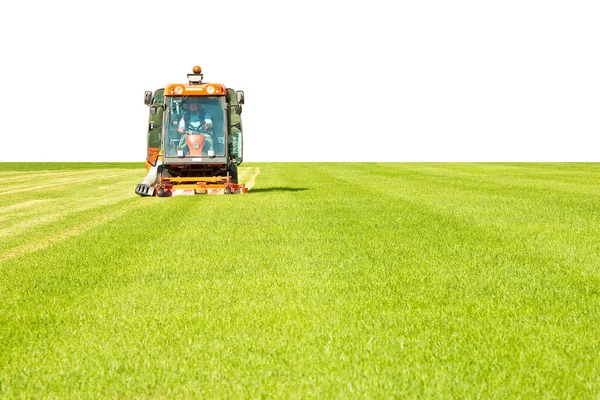 Ride Gawn Mower Cutting Fresh Grass Afbeelding Met Kopieerruimte — Stockfoto