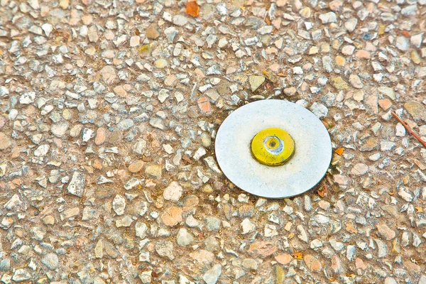 Metaalmeetpunt Gefixeerd Beton Voor Het Centreren Van Het Theodoliet Instrument — Stockfoto