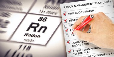 Radon Yönetim Planı - Binalardaki doğal radon gazının tehlikesi - kontrol listesi konsepti 