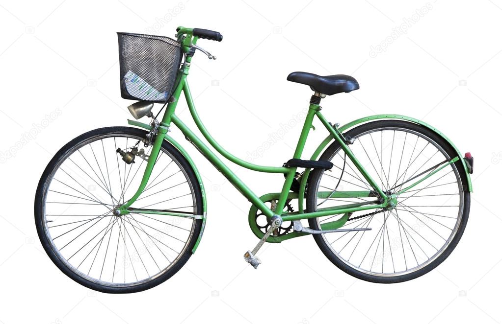 Old green bicycle whit basket