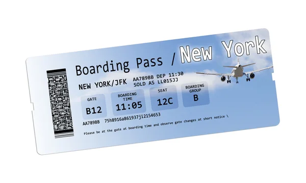 Flygbolaget boarding pass biljetter till New York isolerad på vit — Stockfoto