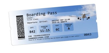 Havayolu yatılı geçmek bilet üzerinde beyaz izole 