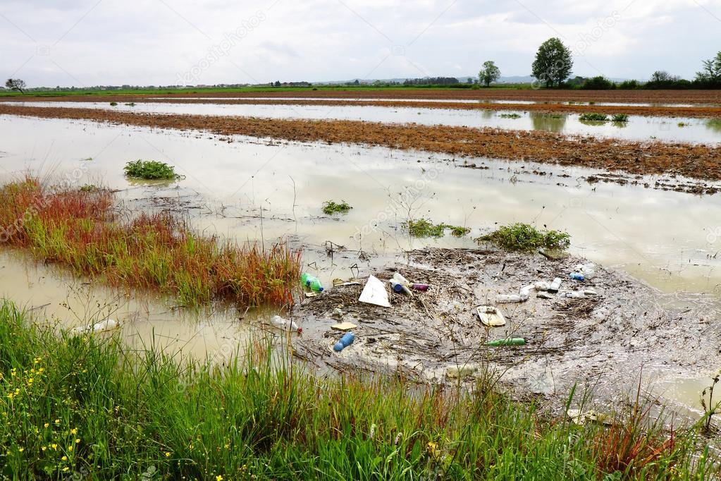 Fields flooded after several days of rain