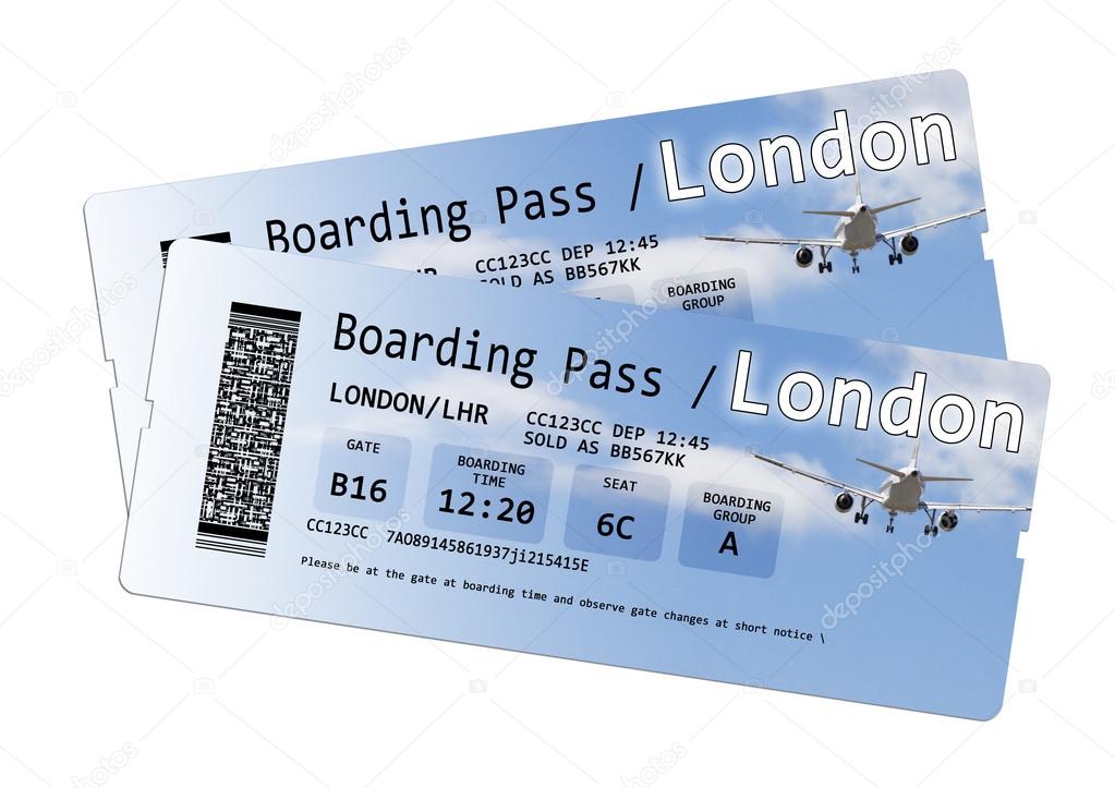 Airline boarding pass tickets to London