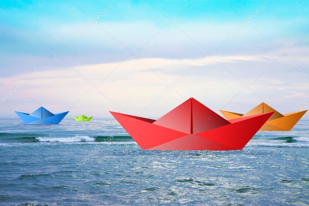 Colored boats on a calm sea