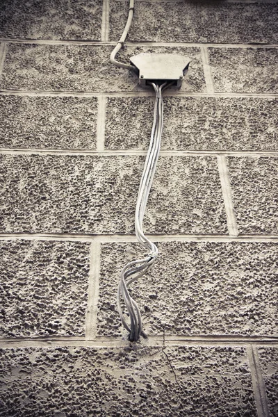 Cables eléctricos fijados en la pared — Foto de Stock