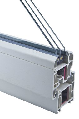 CROSS SECTION OF A NEW PVC THERMAL CUT WINDOW FOR HIGH ENERGY PERFORMANCE - Energy saving and efficiency with soundproof triple glass for insulation and soun protectio