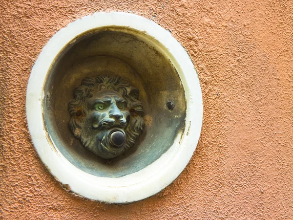 Ancien système de cloche en forme de lion sur plâtre coloré — Photo