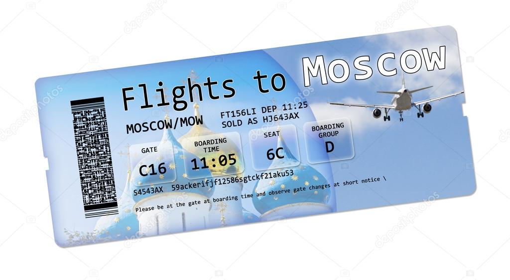 Airline boarding pass tickets to Moscow isolated on white