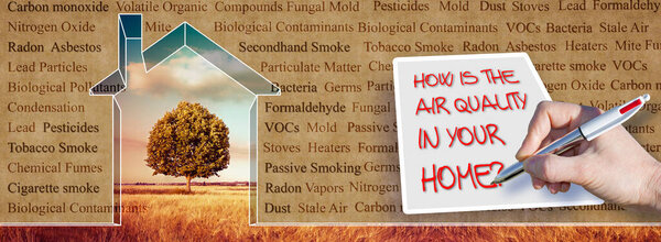 HOW IS THE AIR QUALITY IN YOUR HOME? - concept image with the most common dangerous domestic pollutants in our homes.