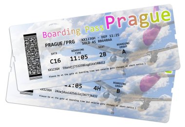 Prag 'a uçak biletleri beyazlar arasında izole edilmiş.