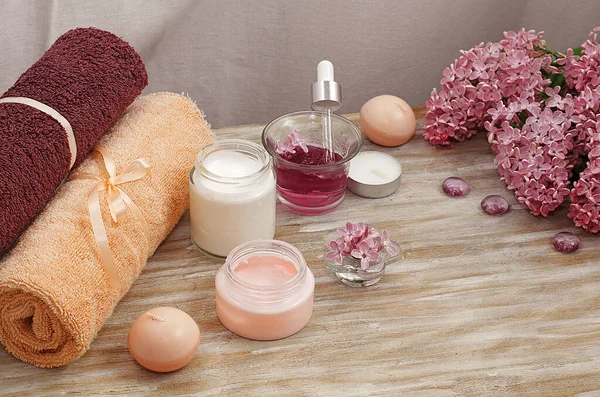 Lilac News Next Organic Natural Cosmetics Face Towels Candles Body — Fotografia de Stock