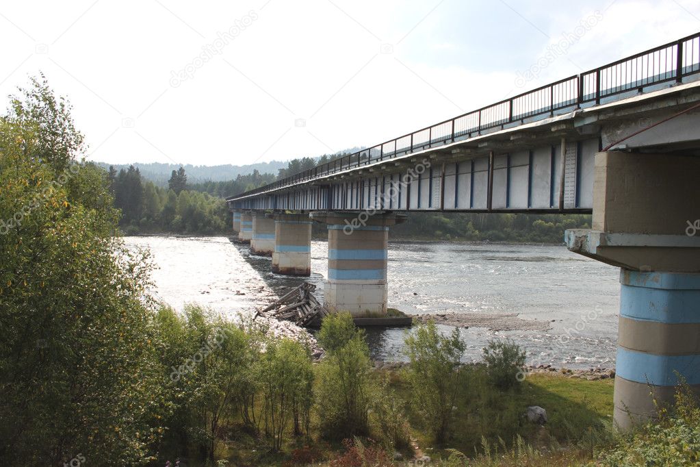 A bridge over Biya river with road Gorno-Altaisk - Artybash in Altai republic in Russia