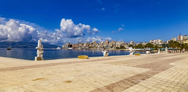 Saranda Albanië Mei 2021 Panoramisch Uitzicht Haven Stad Vanaf Nieuwe — Stockfoto