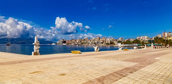 Saranda Albanië Mei 2021 Panoramisch Uitzicht Haven Stad Vanaf Nieuwe — Stockfoto