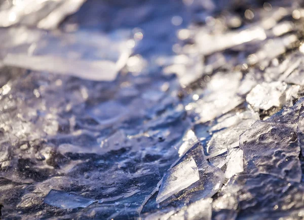 Sluiten Van Stukken Ijs Bevroren Meer Rivier Verbrijzelaars Van Gebarsten — Stockfoto