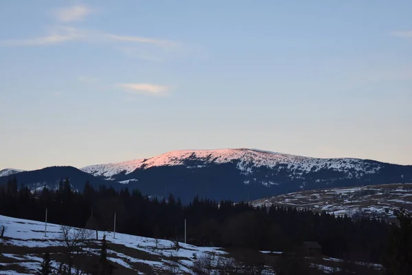Puesta Sol Las Montañas Invierno — Foto de Stock